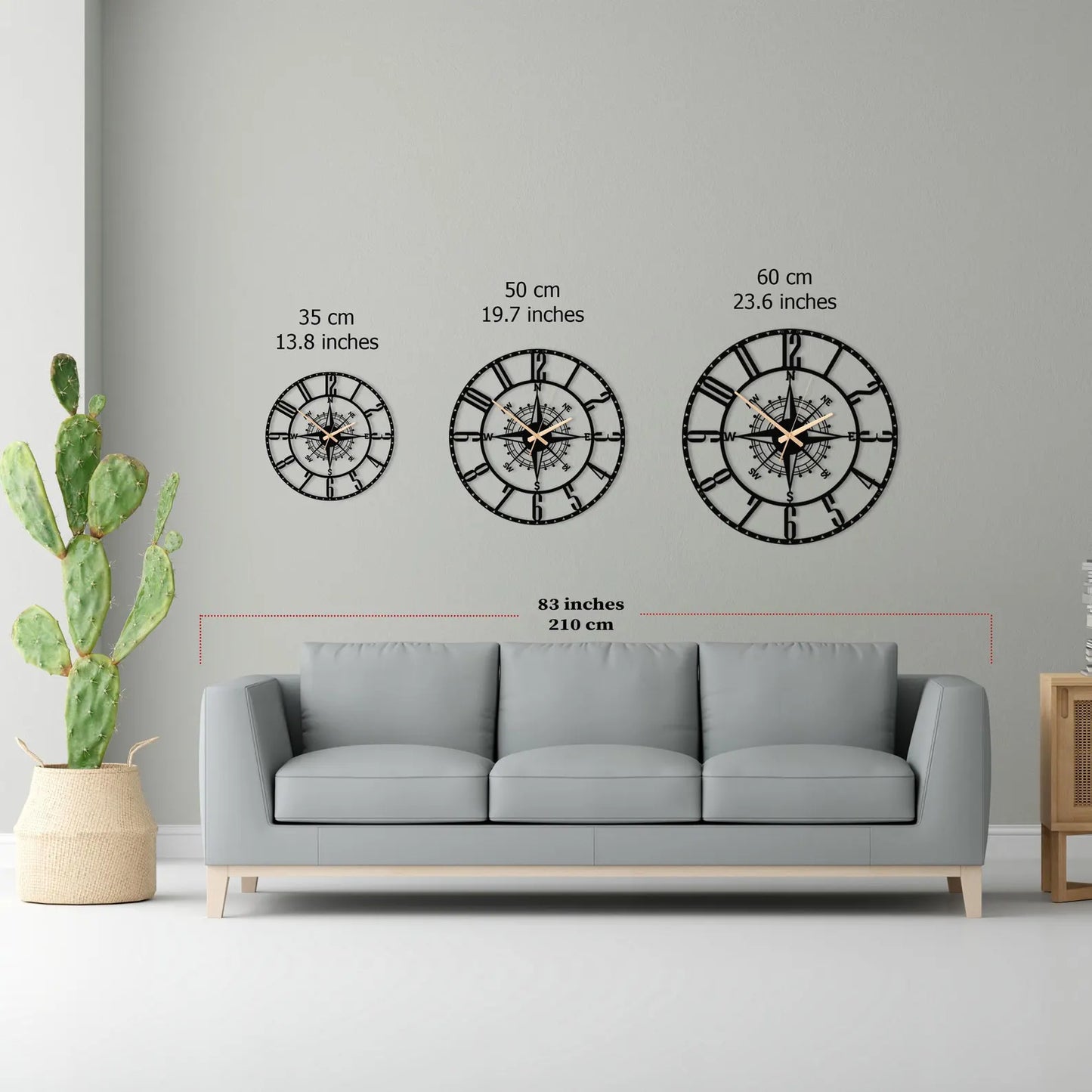 Unique Compass Metal Wall Clock, Compass Wall Decor, Large Clock, Library Wall Clock, Clocks for Wall, Living Room Home Decor